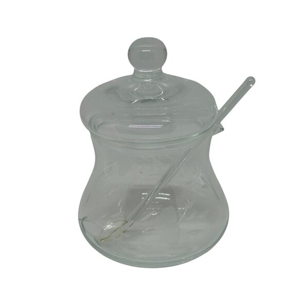 VTG Princess House Heritage Etched Crystal Sugar Bowl with Lid & Spoon  4"x2.75" - Picture 1 of 8